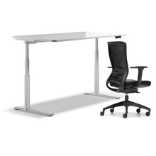 Load image into Gallery viewer, schiavello krossi home office desk electric adjustable height with black frame dash chair with arms
