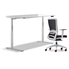 Load image into Gallery viewer, schiavello krossi home office desk electric adjustable height with white frame dash chair with arms
